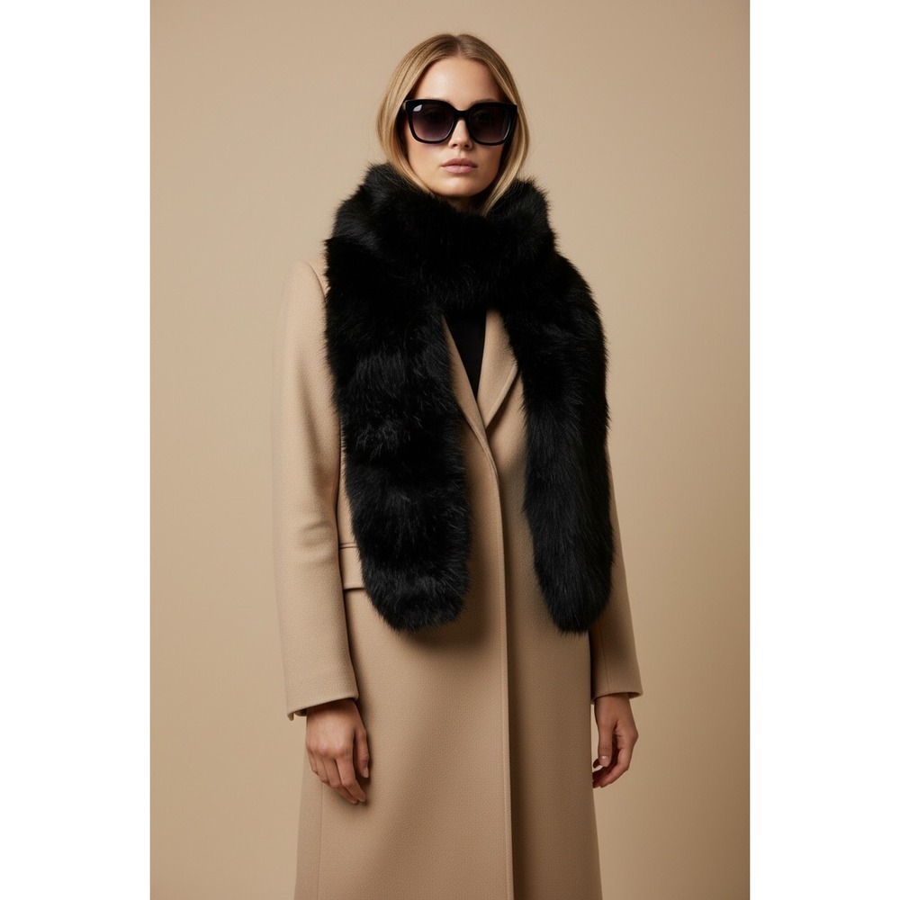 NEW Black Faux Fur Stole Wrap Scarf One Size Formal Winter Accessory